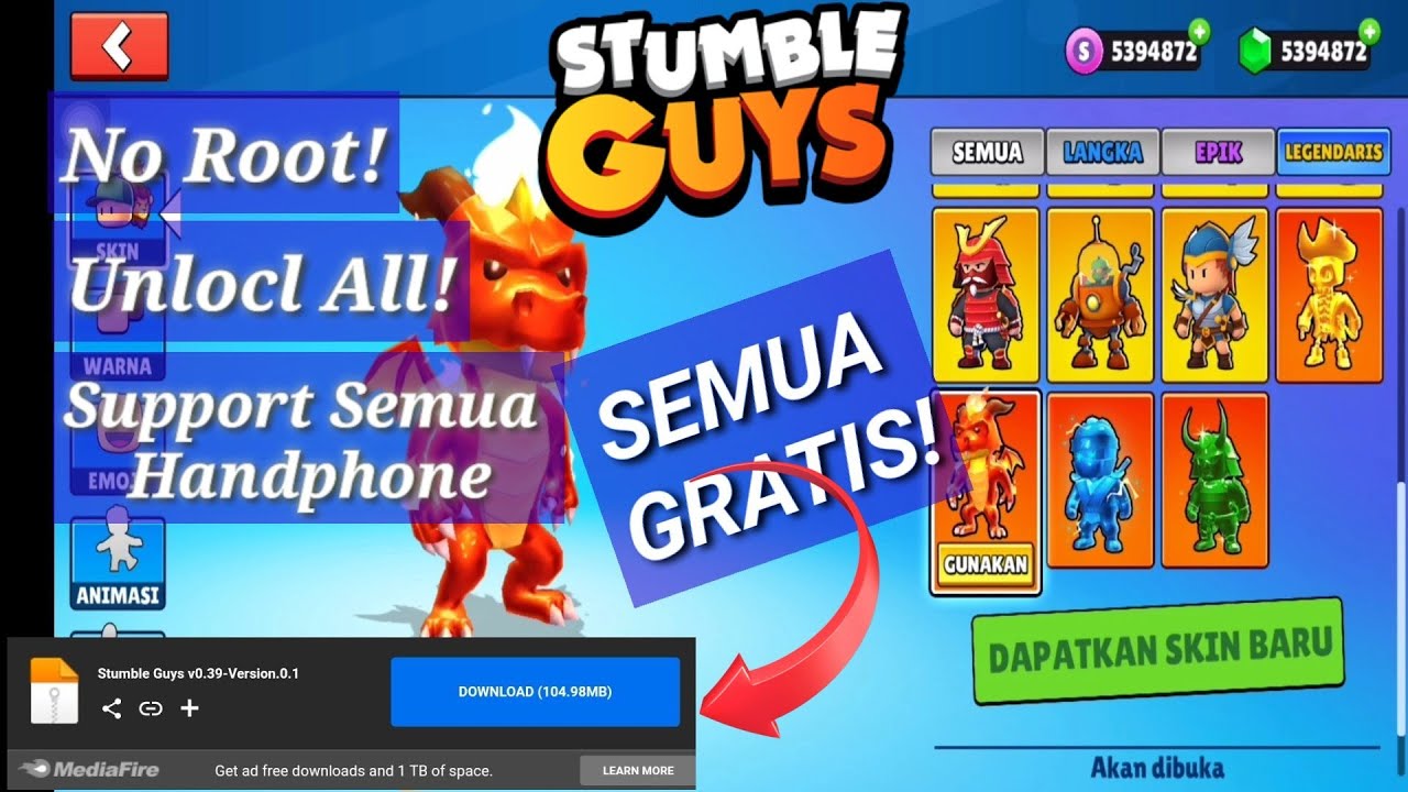 Download Stumble Guys Mod Apk Unlimited Money & Gems 2022